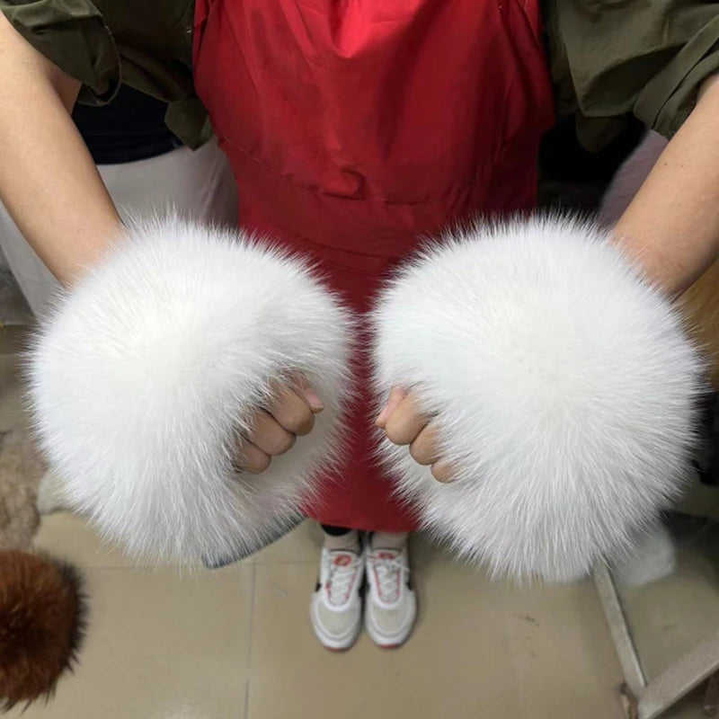 Genuine Fur Cuffs Wrist Warmer Black Real Fox Fur Wristband Lady Bracelet Jacket Sleeves Decore Real Fur Cuff Coat Accessories