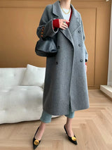 French Luxury and Minimalist Style Double Breasted Albaca Alpaca Wool Double-Sided Coat Jacket