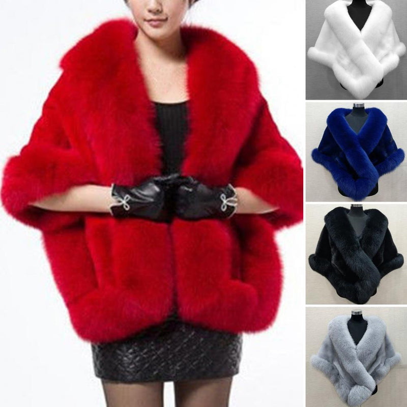 Faux Fur Shawl, Rabbit Collar Winter Shawl, Elegant Bridal Fur Wrap Shawl, Plush Warm Cape Coat Fluffy Poncho Women Jacket.