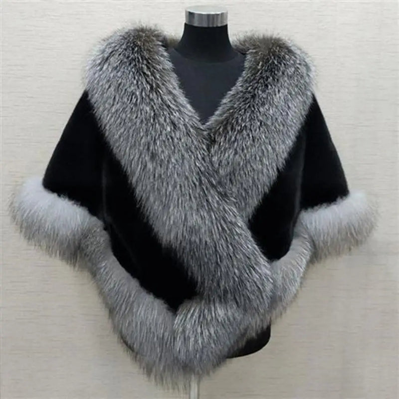 Faux Fur Shawl, Rabbit Collar Winter Shawl, Elegant Bridal Fur Wrap Shawl, Plush Warm Cape Coat Fluffy Poncho Women Jacket.