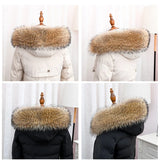 Real Fur Collar for Coat Parkas Women Winter Natural Raccoon Fur Scarf for Jacket Warm Luxury Furry Hood Trim with Buttons