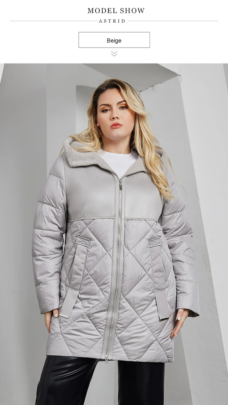 Astrid Women's Winter Jacket 2023 Plus Size Women Parka Long Bio Down Jackets Stitching Design Thick Fleece Hooded Quilted Coat