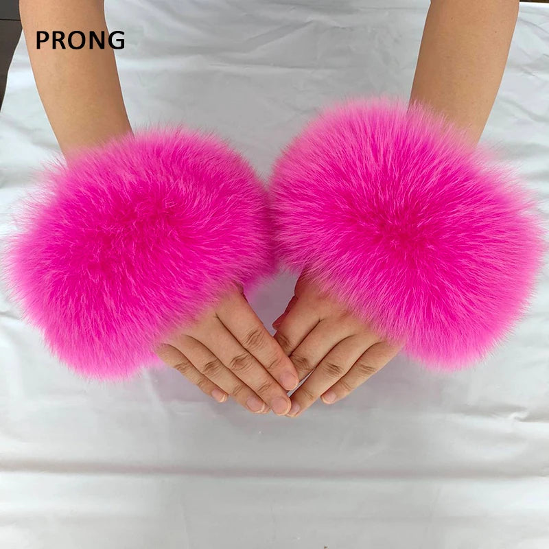 Genuine Fur Cuffs Wrist Warmer Black Real Fox Fur Wristband Lady Bracelet Jacket Sleeves Decore Real Fur Cuff Coat Accessories