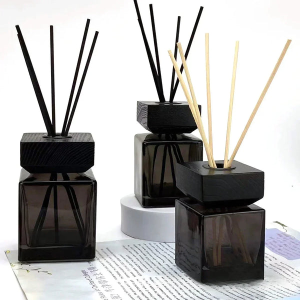 4pcs 100ml Black Transparent Square Glass Fragrance Bottle Rattan Perfume Separate Dry Flower Volatile Plant Essential Oil