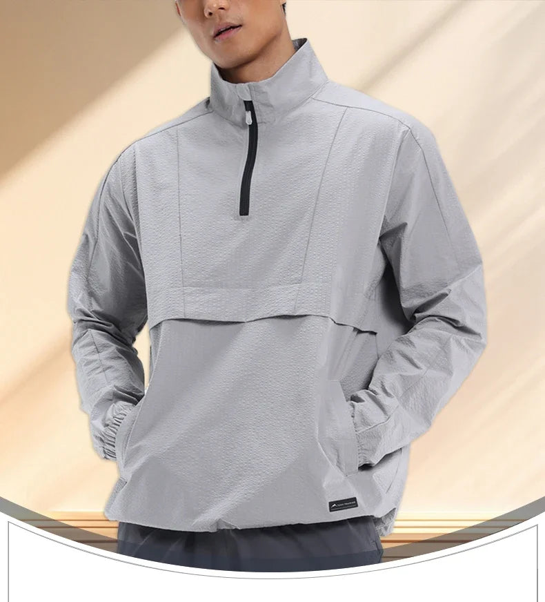 Sports Windbreaker Jacket Men Loose Quick Drying Clothes Outdoor Training Running Leisure Splicing Stand-Up Collar Waterproof