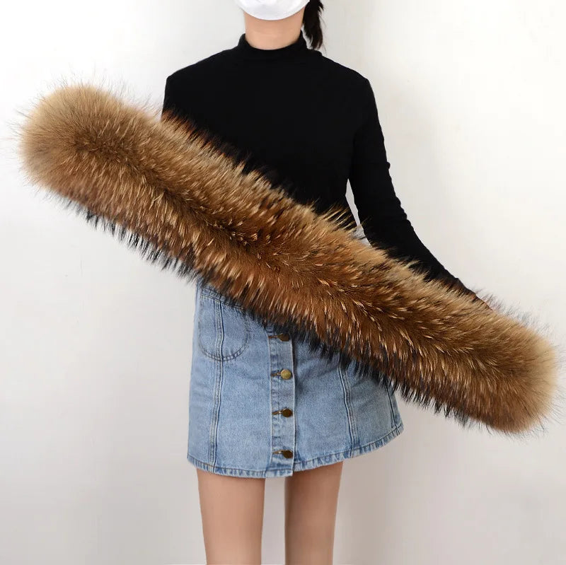 100% Real Raccoon Fur Collar Scarf - Natural Trim for Coats & Parkas