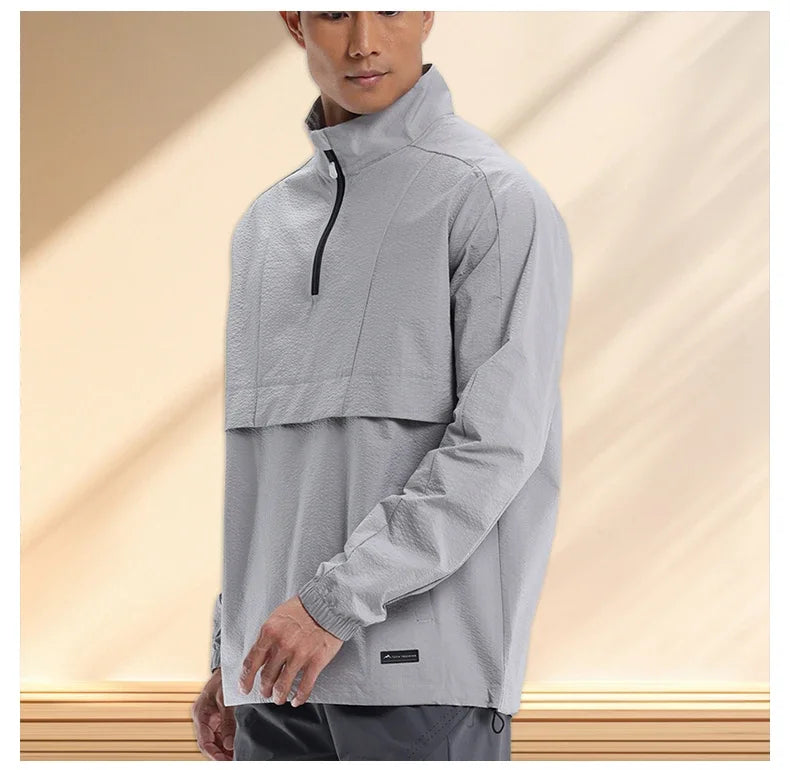 Sports Windbreaker Jacket Men Loose Quick Drying Clothes Outdoor Training Running Leisure Splicing Stand-Up Collar Waterproof