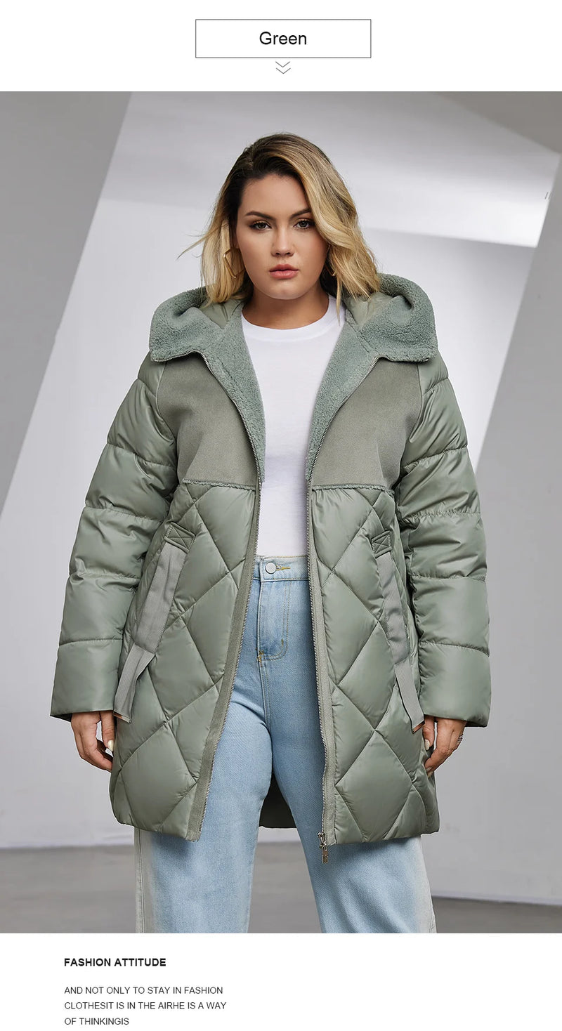 Astrid Women's Winter Jacket 2023 Plus Size Women Parka Long Bio Down Jackets Stitching Design Thick Fleece Hooded Quilted Coat