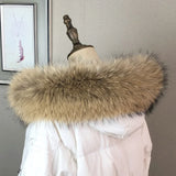 Real Fur Collar for Coat Parkas Women Winter Natural Raccoon Fur Scarf for Jacket Warm Luxury Furry Hood Trim with Buttons