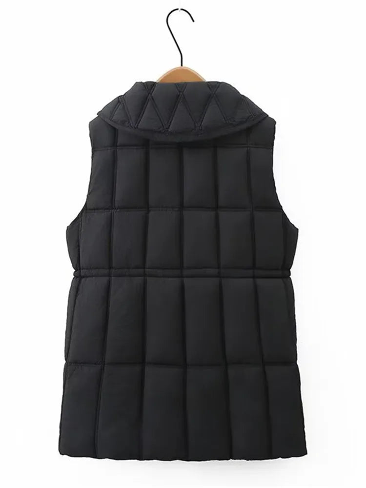 Plus Size Women's Clothing Autumn And Winter New In Thickened Laminated Vest Turndown Collar Mid-Length Quilted Jacket Oversize