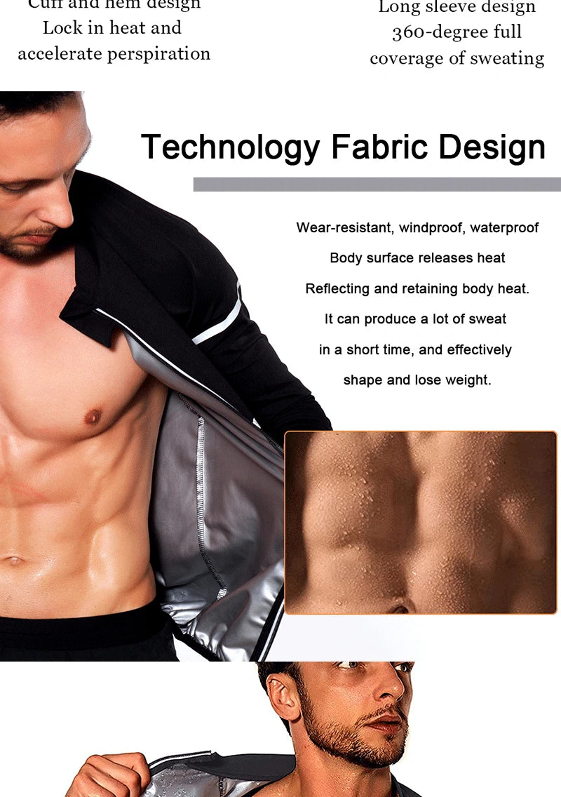 SEXYWG Men Sauna Sweat Jacket Hot Sweat Weight Loss Top Fitness Sportwear Slimming Body Shaper Workout Fat Buning Long Sleeves