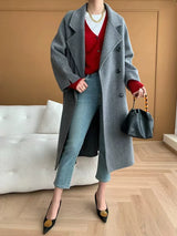 French Luxury and Minimalist Style Double Breasted Albaca Alpaca Wool Double-Sided Coat Jacket