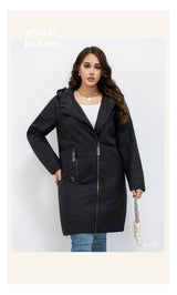HaiLuoZi 2023 Autumn Women Jackets Plus Size Long Hooded Quilted Light weight Big pockets Bio-cotton Stylish Women's coat 5537