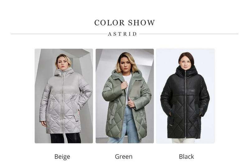 Astrid Women's Winter Jacket 2023 Plus Size Women Parka Long Bio Down Jackets Stitching Design Thick Fleece Hooded Quilted Coat