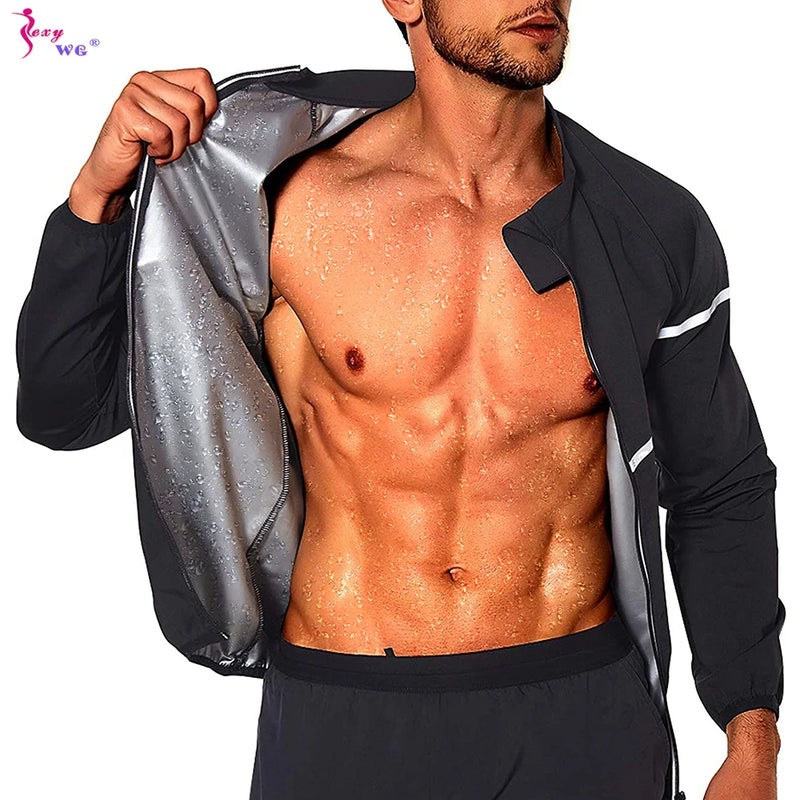 SEXYWG Men Sauna Sweat Jacket Hot Sweat Weight Loss Top Fitness Sportwear Slimming Body Shaper Workout Fat Buning Long Sleeves