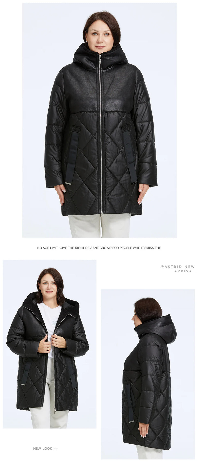 Astrid Women's Winter Jacket 2023 Plus Size Women Parka Long Bio Down Jackets Stitching Design Thick Fleece Hooded Quilted Coat