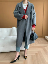 French Luxury and Minimalist Style Double Breasted Albaca Alpaca Wool Double-Sided Coat Jacket