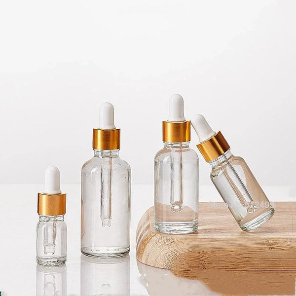 Dropper Bottle Gold Cap Transparent Glass Pipette Bottles for Perfume Essence Essential Oil Reagent Aromatherapy Liquid Cosmetic