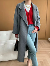 French Luxury and Minimalist Style Double Breasted Albaca Alpaca Wool Double-Sided Coat Jacket