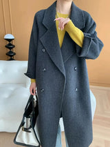 French Luxury and Minimalist Style Double Breasted Albaca Alpaca Wool Double-Sided Coat Jacket