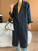 French Luxury and Minimalist Style Double Breasted Albaca Alpaca Wool Double-Sided Coat Jacket