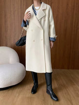 French Luxury and Minimalist Style Double Breasted Albaca Alpaca Wool Double-Sided Coat Jacket