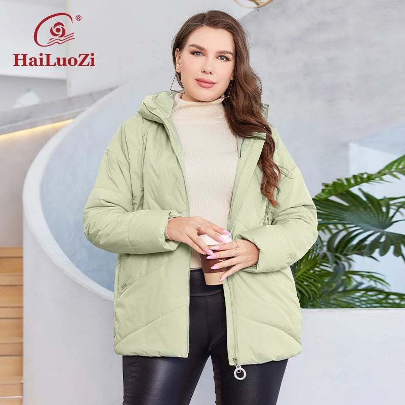 HaiLuoZi 2023 New Plus Size Women Clothing Short Hooded Quilting Female Outwear Classic Design Lightweight Women's Jacket 5529