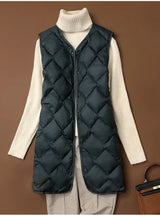 Plus Size Female Korean V-neck Casual Ultra Light Vest Coat Autumn Winter Women X-Long White Duck Down Warm Sleeveless Jackets