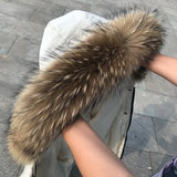 Real Fur Collar for Coat Parkas Women Winter Natural Raccoon Fur Scarf for Jacket Warm Luxury Furry Hood Trim with Buttons