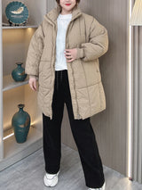 Plus Size Women Parka Winter New Loose Stand Collar Thickened Medium Long Down Cotton Jacket 8547