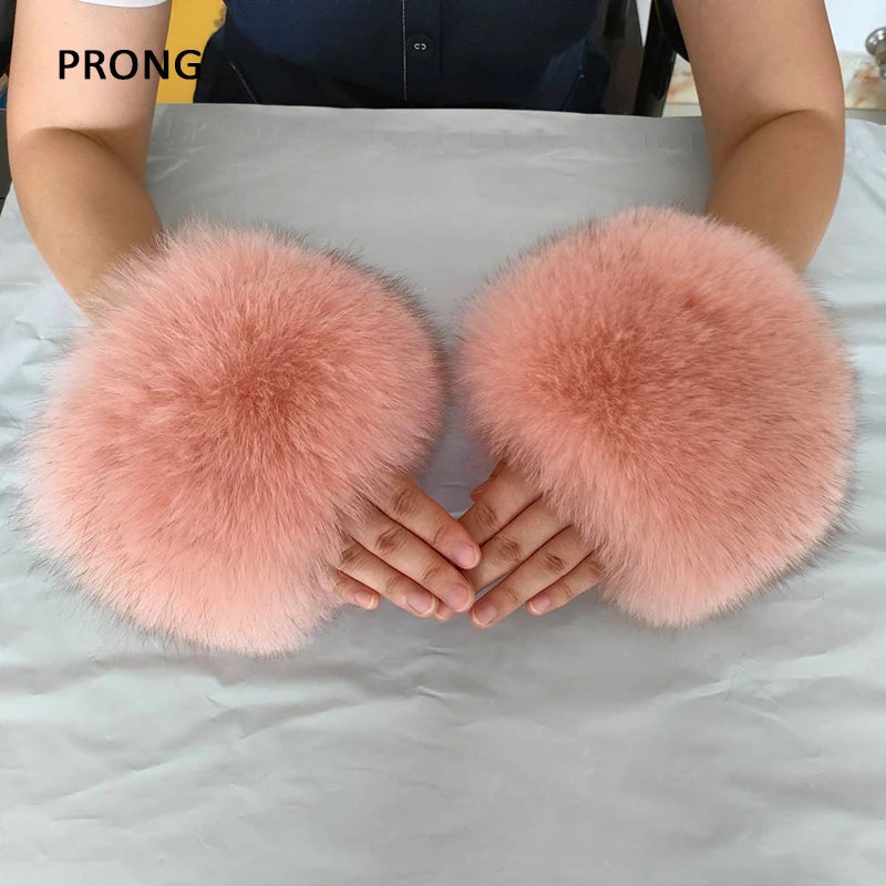 Genuine Fur Cuffs Wrist Warmer Black Real Fox Fur Wristband Lady Bracelet Jacket Sleeves Decore Real Fur Cuff Coat Accessories