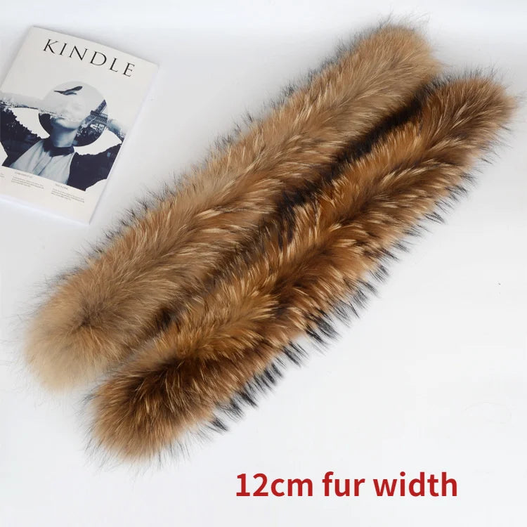 Real Fur Collar for Coat Parkas Women Winter Natural Raccoon Fur Scarf for Jacket Warm Luxury Furry Hood Trim with Buttons