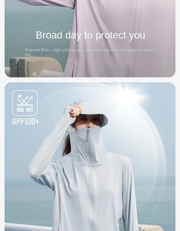 RIGORER Sunscreen Clothing Women's Summer Ice Silk Skin Clothing Breathable Uv Protection Hooded Sunscreen Clothing Jacket