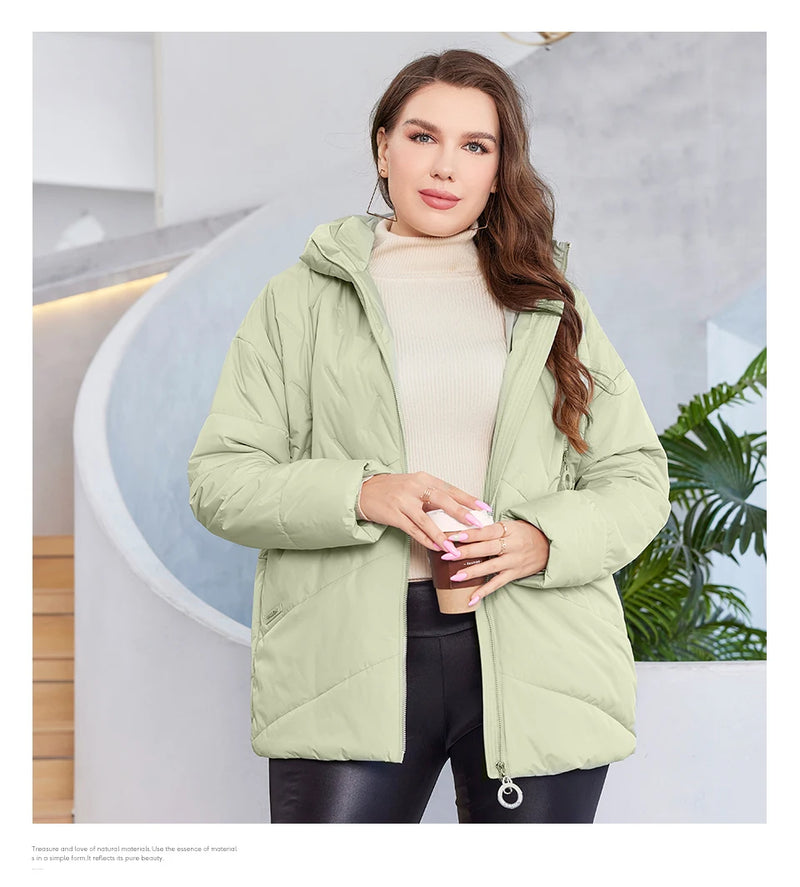 HaiLuoZi 2023 New Plus Size Women Clothing Short Hooded Quilting Female Outwear Classic Design Lightweight Women's Jacket 5529