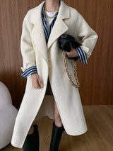 French Luxury and Minimalist Style Double Breasted Albaca Alpaca Wool Double-Sided Coat Jacket