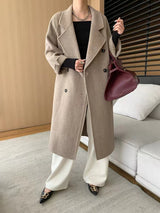 French Luxury and Minimalist Style Double Breasted Albaca Alpaca Wool Double-Sided Coat Jacket