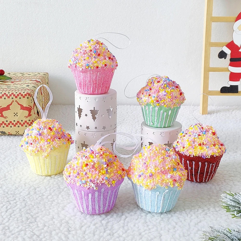 5/6pcs Macaron Ice Cream Cake Donut Pendant Christmas Tree Hanging Decoration Kids New Year Gifts Home Party Noel Navidad 2024