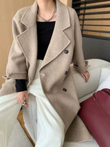 French Luxury and Minimalist Style Double Breasted Albaca Alpaca Wool Double-Sided Coat Jacket
