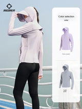 RIGORER Sunscreen Clothing Women's Summer Ice Silk Skin Clothing Breathable Uv Protection Hooded Sunscreen Clothing Jacket