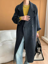 French Luxury and Minimalist Style Double Breasted Albaca Alpaca Wool Double-Sided Coat Jacket