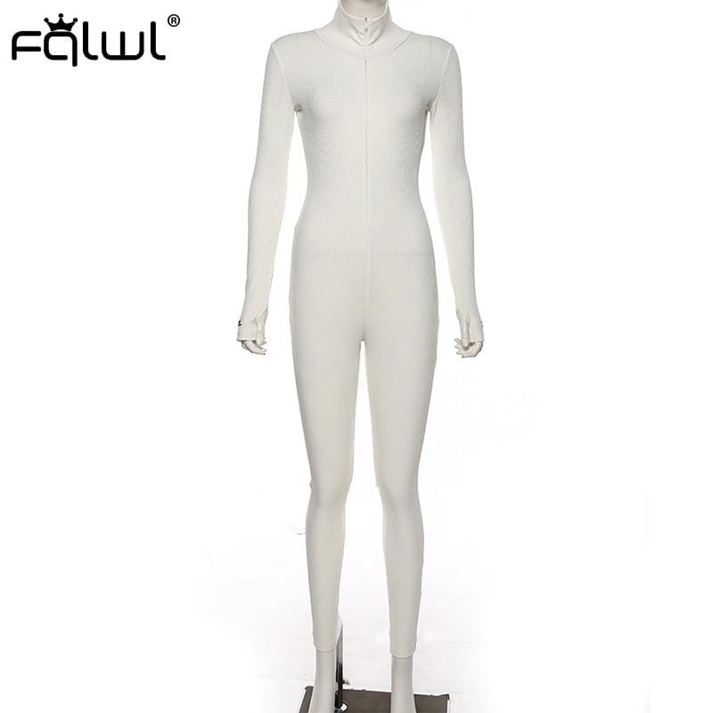 Streetwear White Black Knitted Sexy Bodycon Jumpsuit For Women.