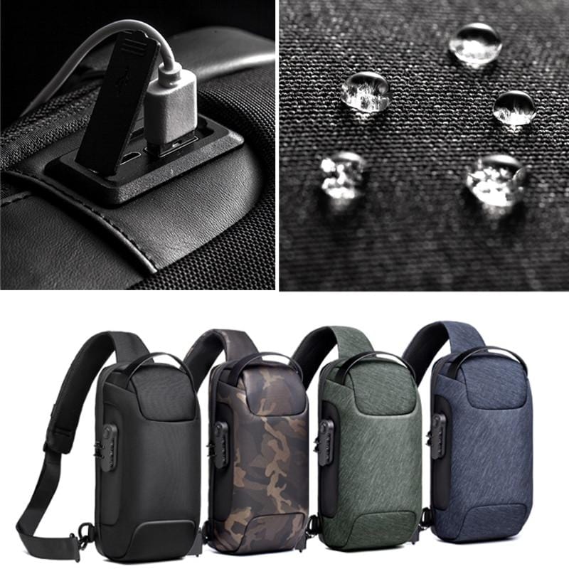 Men's Waterproof USB Oxford Crossbody Bag.