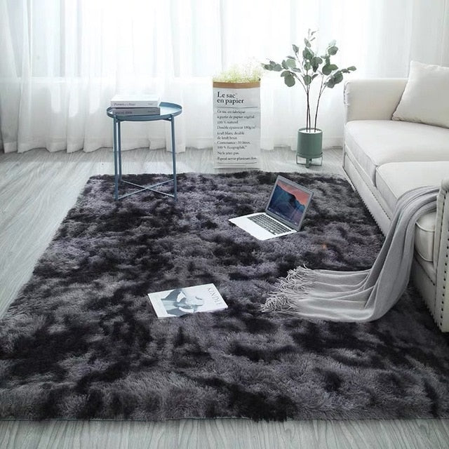 Grey Carpet Tie Dyeing Plush Soft Carpets.