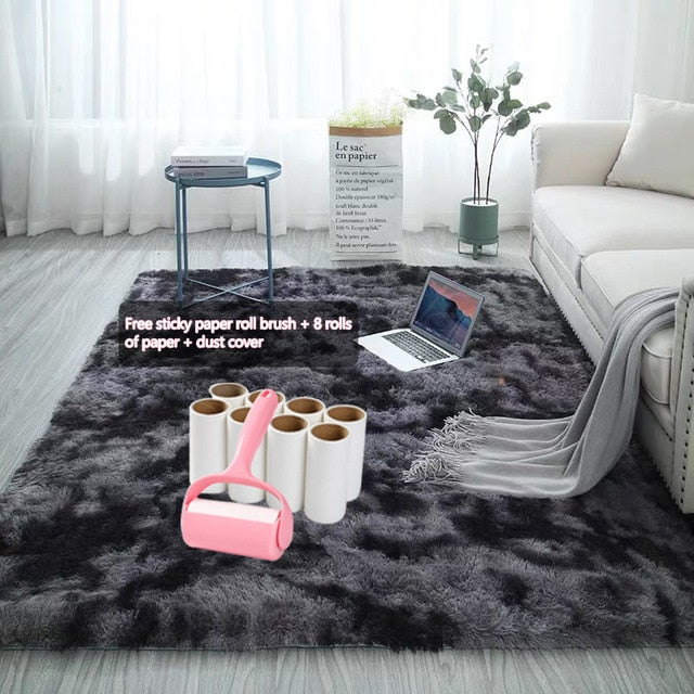 Grey Carpet Tie Dyeing Plush Soft Carpets.