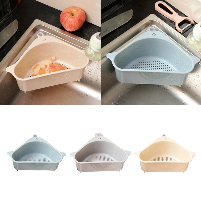 Multifunctional Triangular Corner Sink Drain Rack/Shelf Suction Cup.