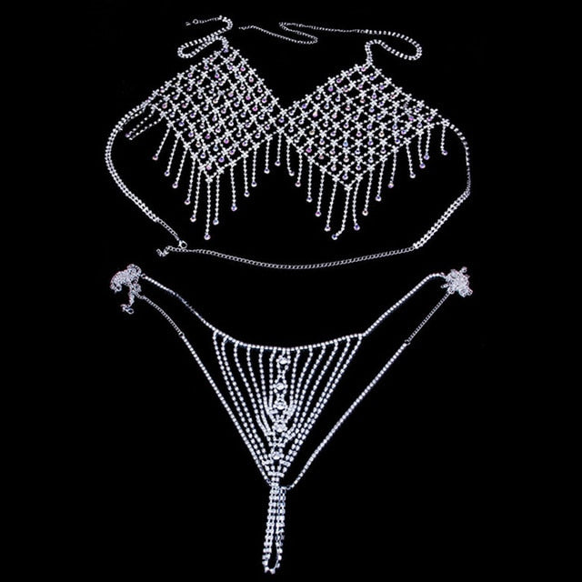 Stonefans Multicolor Crystal Bralette Chain Underwear for Women.