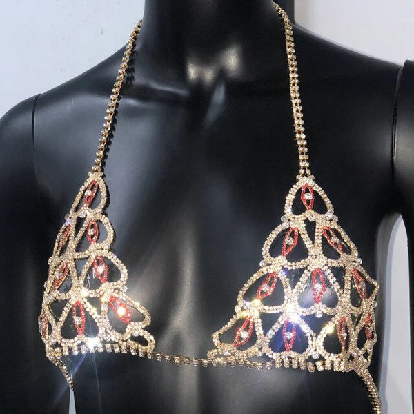 Luxury Lingerie Crystal Bralette Body Chain Harness Bra for Girl.