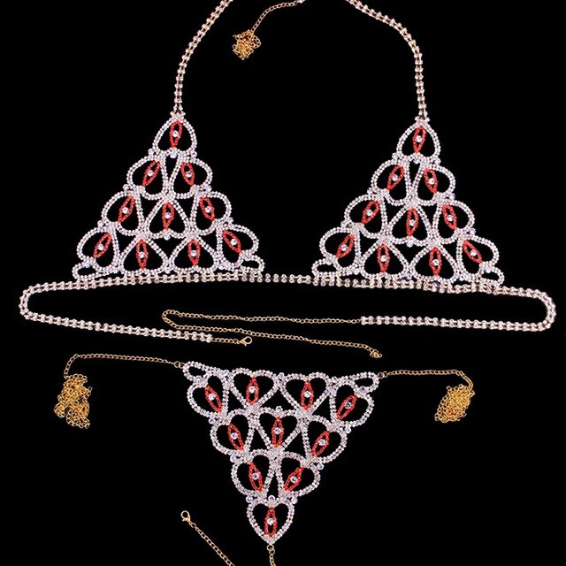 Luxury Lingerie Crystal Bralette Body Chain Harness Bra for Girl.