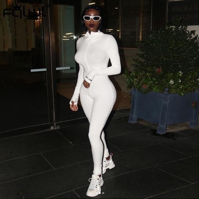 Streetwear White Black Knitted Sexy Bodycon Jumpsuit For Women.